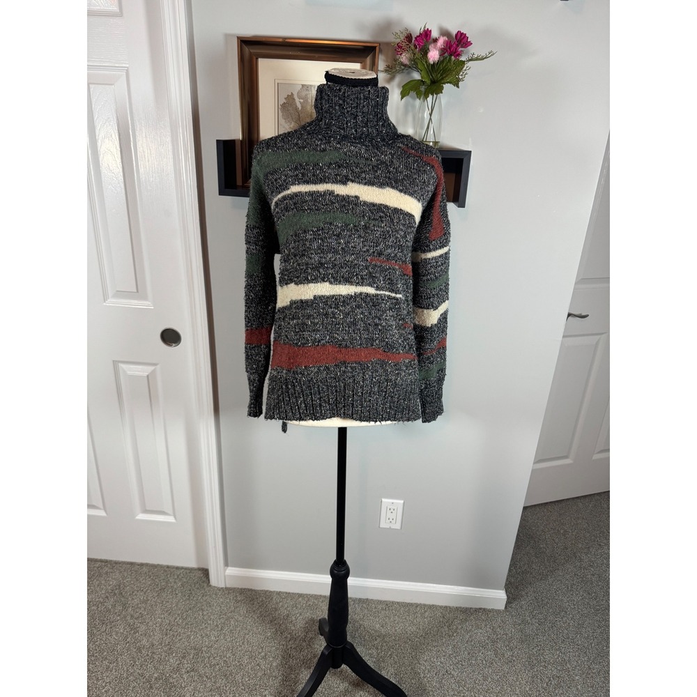 Anthropologie Mystree Womens Marl Knit Sweater Striped Charcoal Green Rust Small